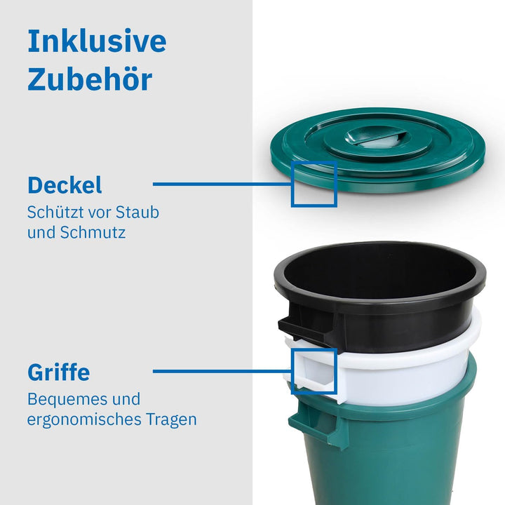 50 Liter Kunststofftonne mit Griffen + Deckel, stapelbar, Stabiler Eimer, Plastiktonne, Rundbehälter