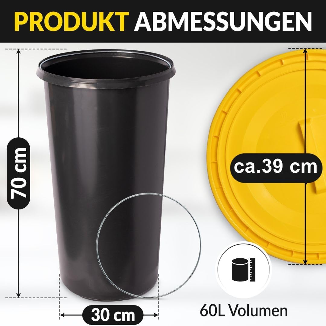 60 Liter Mülleimer Sack-Ständer Gelber Sack Eimer Müllsackständer mit Deckel - Ring - Futtertonne sc