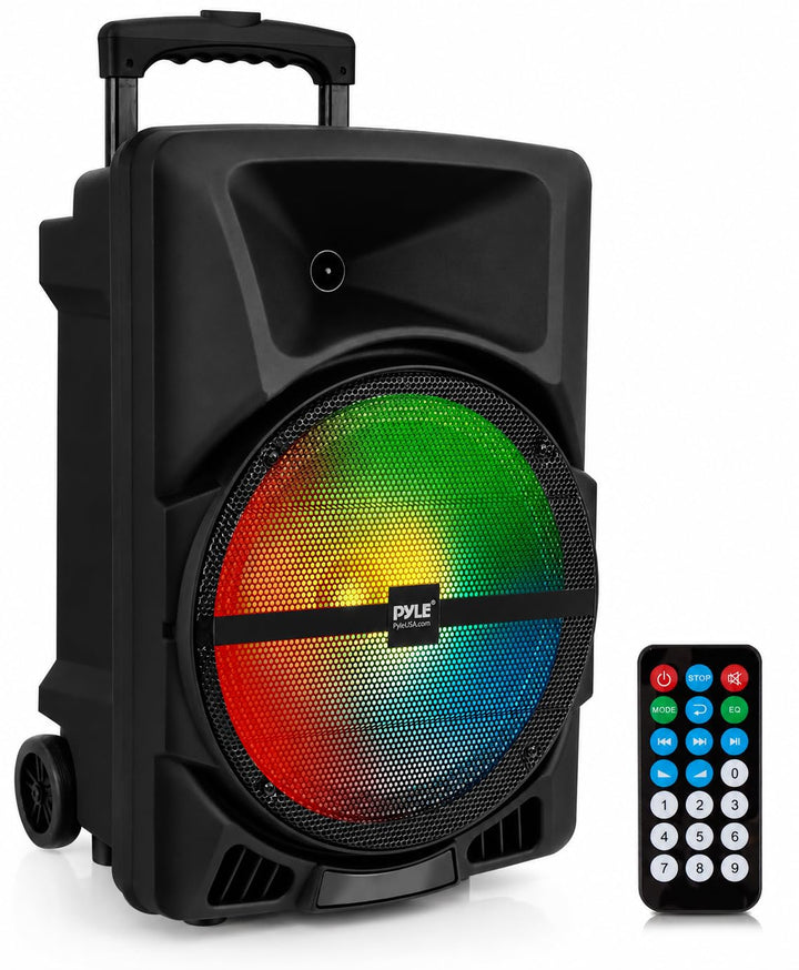 Pyle Musikbox Bluetooth Gross, 800W Party Lautsprecher mit DJ- Lichtern, Teleskopgriff & Rollen, FM,