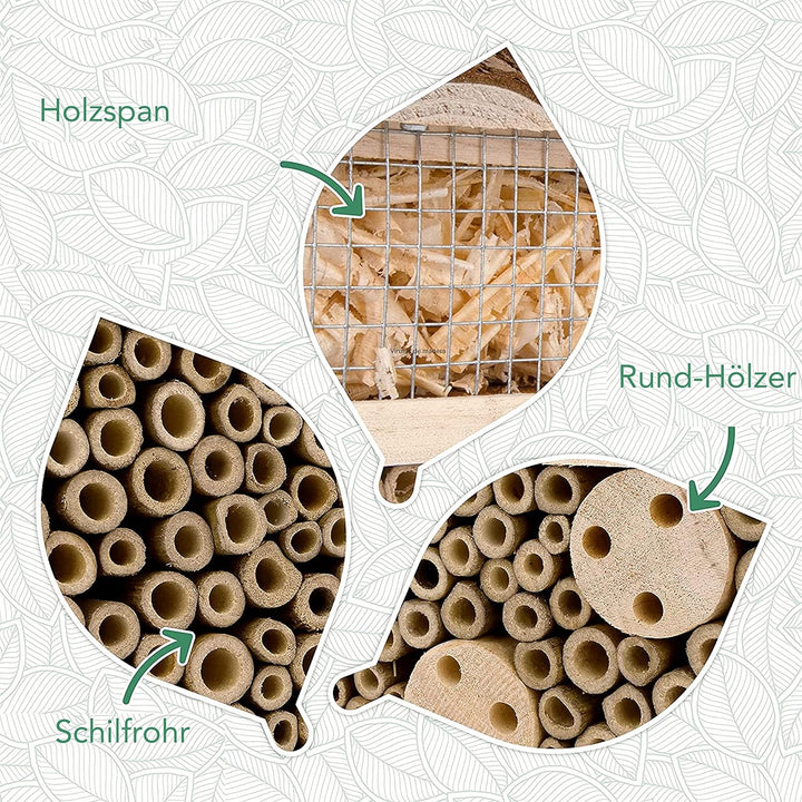 WILDLIFE FRIEND I Bienenhotel Insektenhotel 29.5 x 28 x 10 cm mit Holz-Dach - unbehandelt, Bienenhau