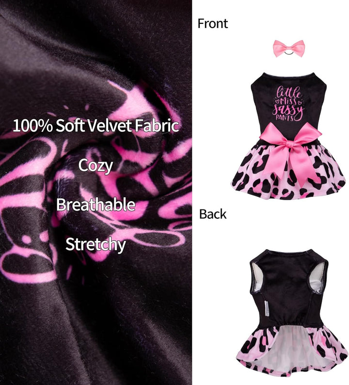 CuteBone Little Miss Sassy Pants Hund Leopardenmuster Kleid Samt für kleine Hunde Mädchen Welpen Kle