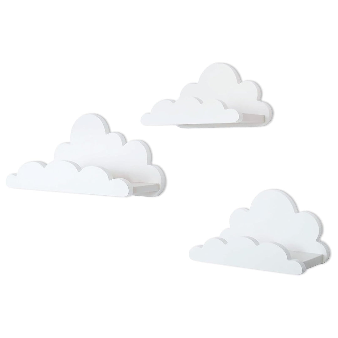 3er Set Wandregal Kinderzimmer Weiss | Babyzimmer Wolkenregal für Bücher, Spielzeug, Dekoration | Re