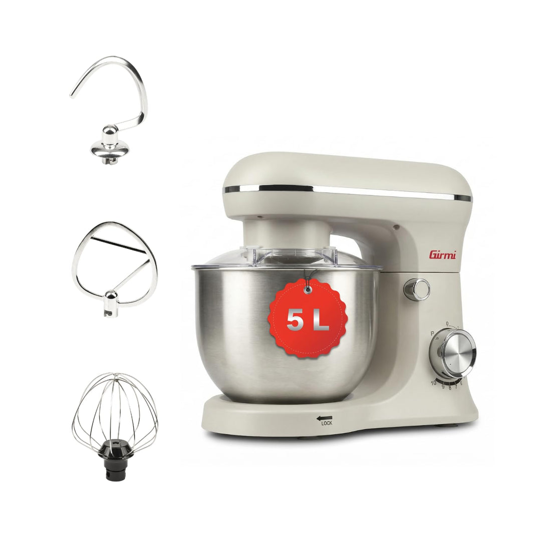 Girmi IM21W Gastronomo 5 l Planetenrührmaschine, 1500 W (max), Behälter aus Edelstahl 5 l mit Spritz