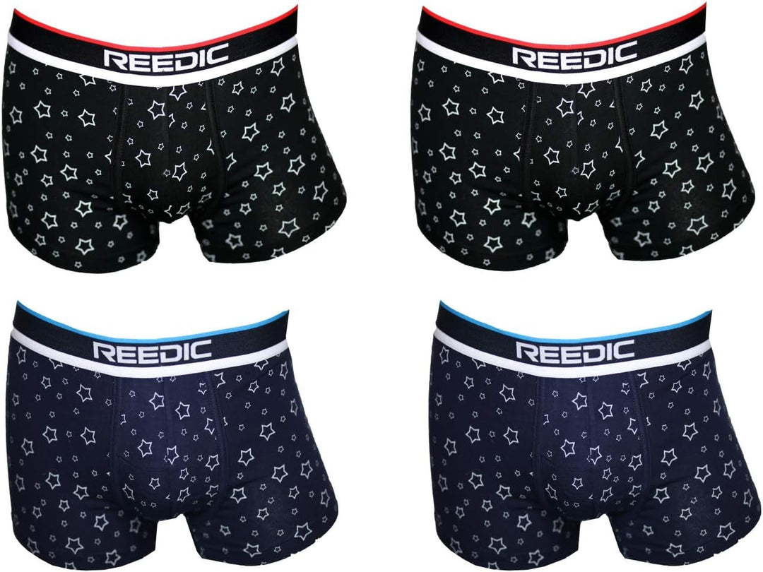 Herren Boxershorts Baumwolle mit Sternen-Motiv im 4er Pack XXL Je 2x Schwarz, Dunkelblau, XXL Je 2x