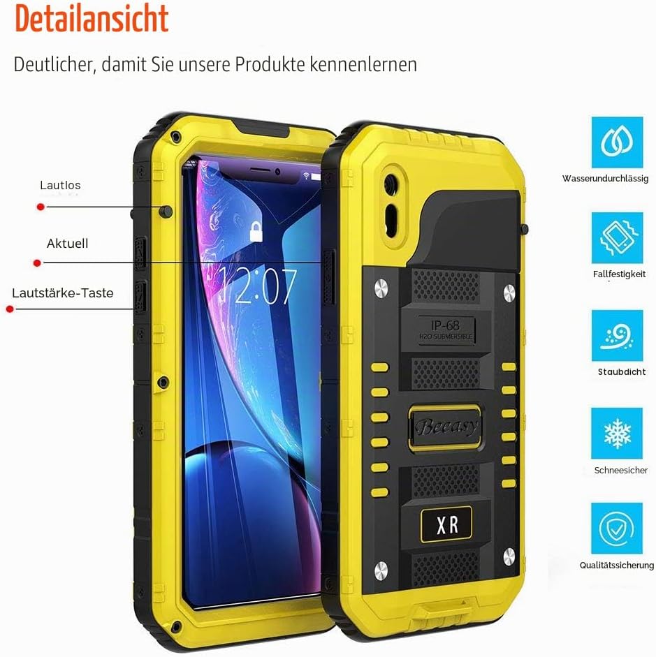 Beeasy Hülle Kompatibel mit iPhone XR, Wasserdicht Stossfest Outdoor Handy Case Militärstandard Schu