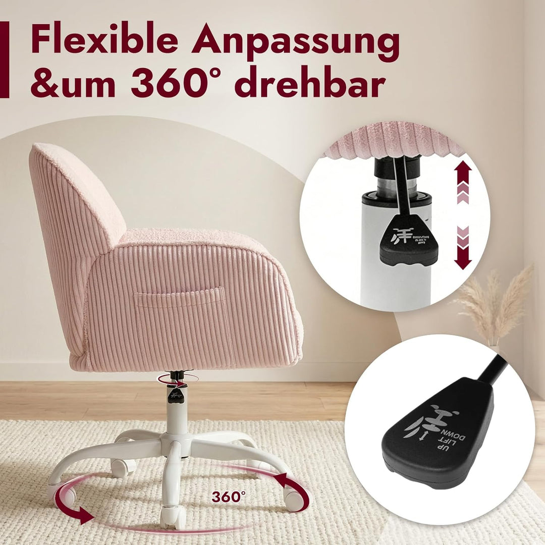 Bürostuhl Schreibtischstuhl Homeoffice Stuhl Schminktisch Stuhl – Sherpa- & Cordstoff, Ergonomisch m