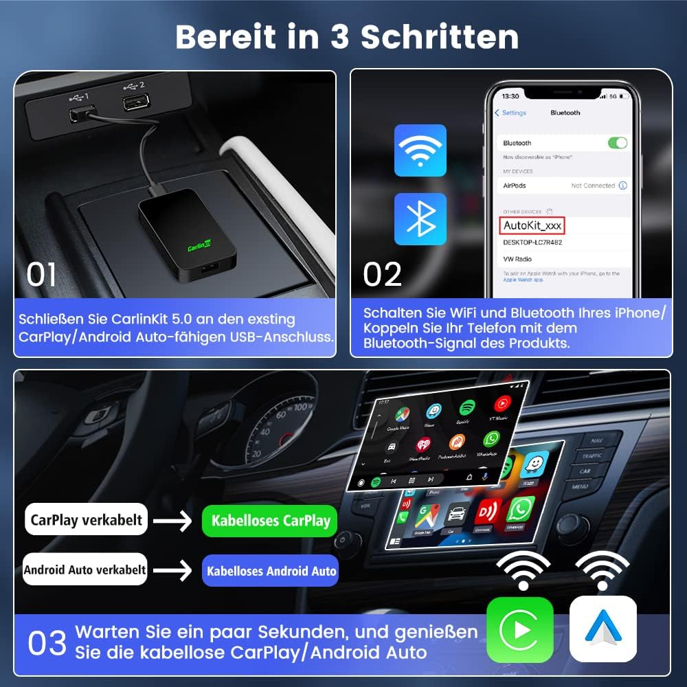 CarlinKit 5.0 2025 Neu Eingetroffen EIN Innovativer Dual-Conversion-Wireless-Adapter,Online-Musik/Ka