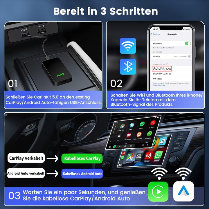 CarlinKit 5.0 2025 Neu Eingetroffen EIN Innovativer Dual-Conversion-Wireless-Adapter,Online-Musik/Ka