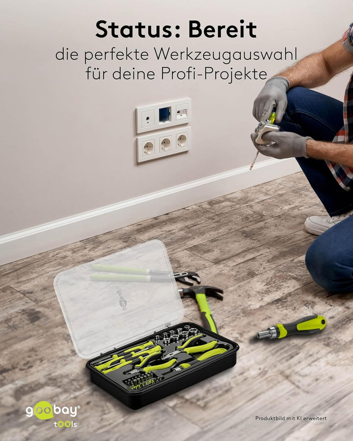 goobay Handwerkzeug-Set 49-teilig mobiles Werkzeugset für Heimwerkerarbeiten und unterwegs-Schrauben