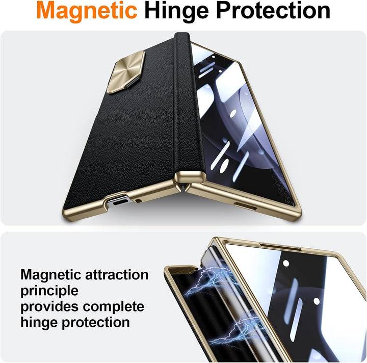 für Samsung Galaxy Z Fold 6 Lederhülle: Integrierte Kamera-Abdeckung Standfuss, Magnetischer Scharni