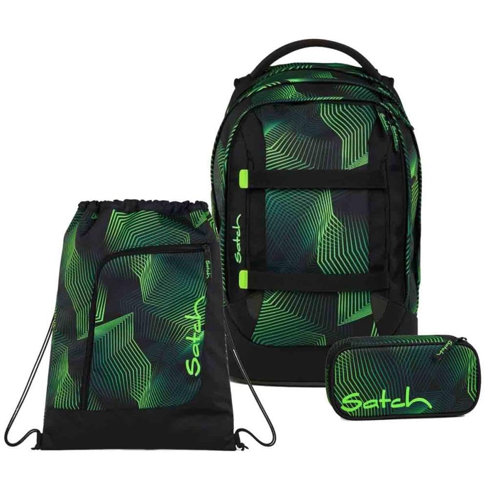 Satch Pack Schulrucksack Set 3tlg. inkl. Schlamperbox und Sportbeutel (Seismic Green), Seismic Green