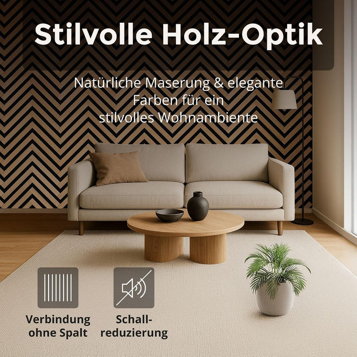 4x Akustikpaneele mit Fischgrät-Muster 120 x 54cm Eiche hell Holz Eiche Hell 120x54cm, 4 Stück, Eich