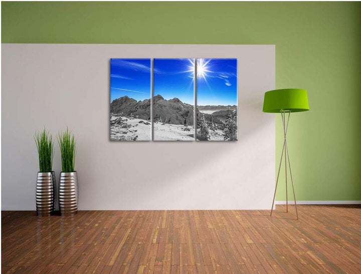 Verschneites Tannheimer Tal schwarz/weiss 3-Teiler Leinwandbild 120x80 Bild auf Leinwand, XXL riesig