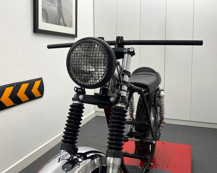 Alchemy Parts 7.7" Mattschwarz Netz Grill H4 55w Metall Projekt Motorrad Scheinwerfer Retro Vintage