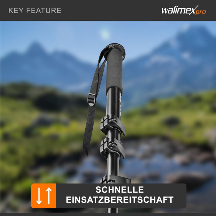 Walimex FT-1502 Pro Einbeinstativ 177cm - Stabiles Aluminium-Einbeinstativ - 10 kg Traglast - Fliplo