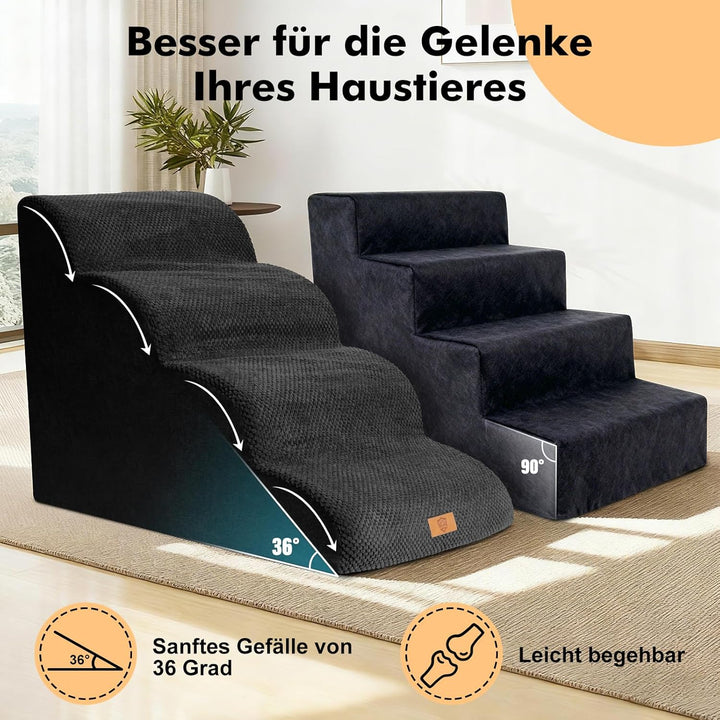 Zvonema Hundetreppe 4 Stufen, Hundetreppe für Kleine Hunde aus Hochdichtem Schwamm, rutschfeste Haus