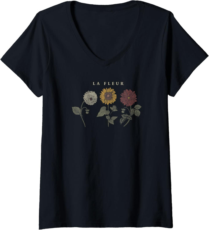 Damen Trendy La Fleur Wildflowers Front & Back T-Shirt mit V-Ausschnitt
