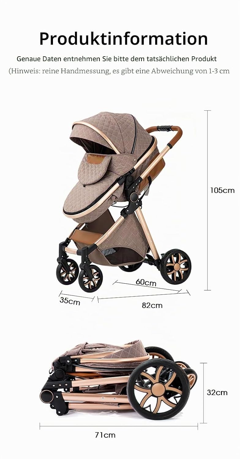 YAZOCO kinderwagen 3 in 1 Buggy Babybett Komplett Set Einem Klick Zusammenklappbarer Kinderwagen, Ko