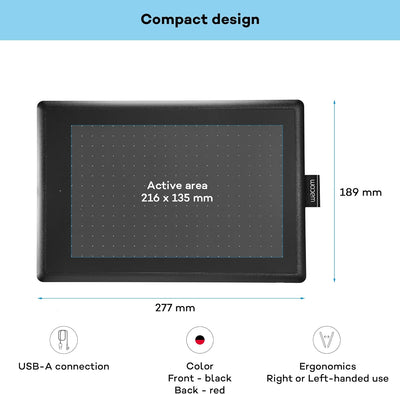 One by Wacom Stifttablett mit drucksensitivem Stift, geeignet für Windows, Mac & Chromebook, Medium,