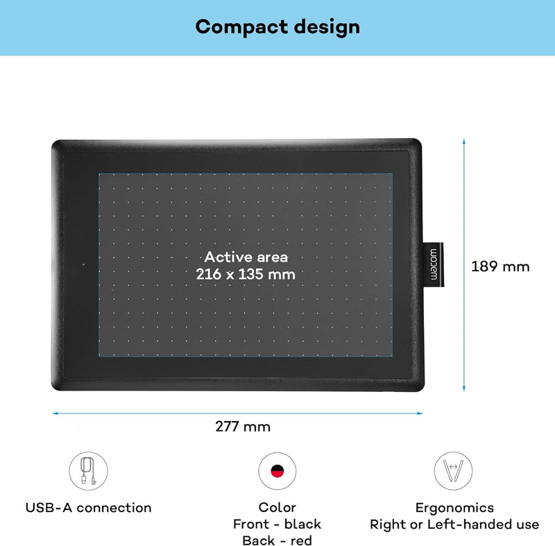 One by Wacom Stifttablett mit drucksensitivem Stift, geeignet für Windows, Mac & Chromebook, Medium,