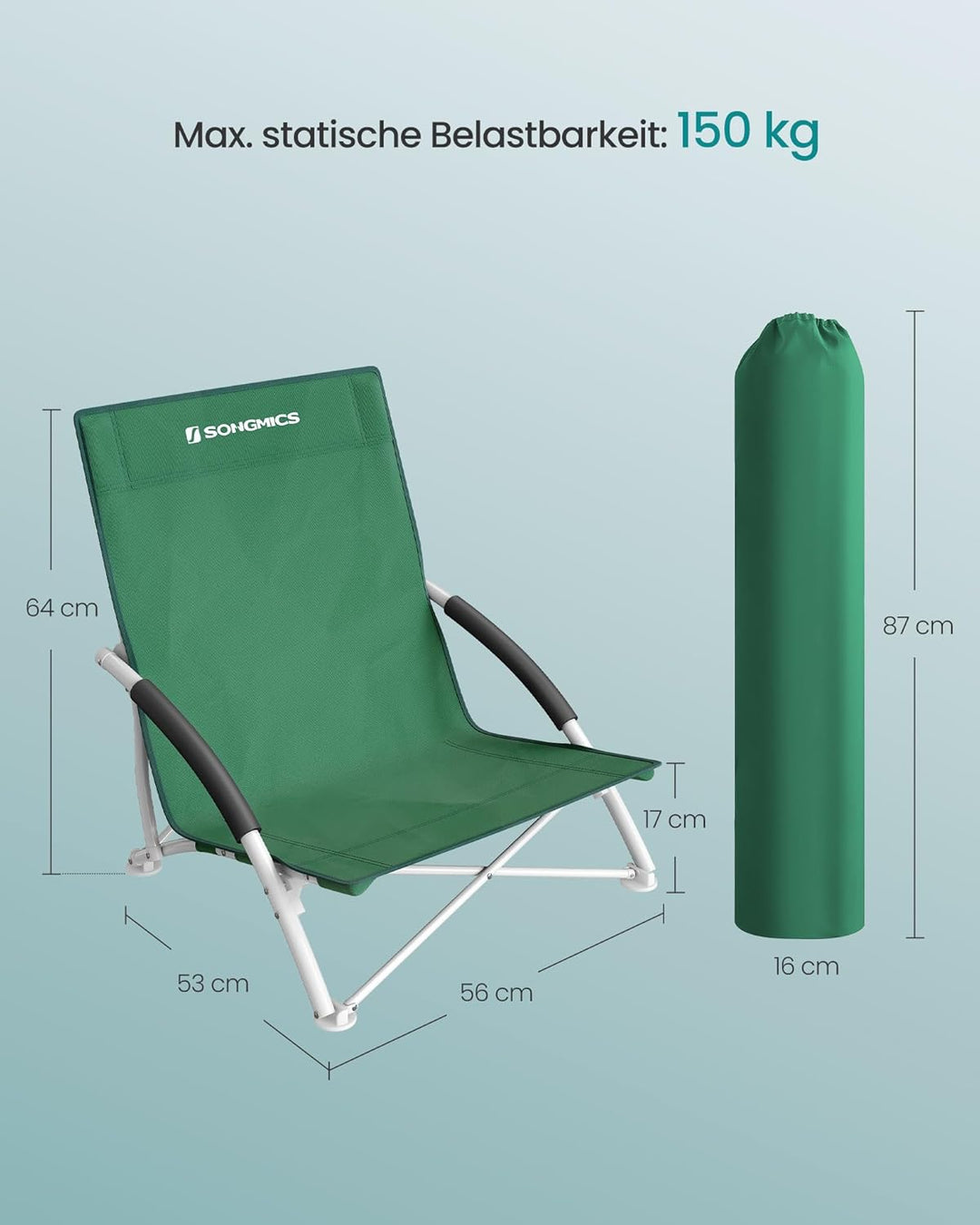 SONGMICS Strandstuhl mit hoher Rückenlehne, tragbarer Klappstuhl, klappbarer Campingstuhl, faltbar,