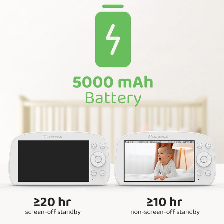 SANNCE Babyphone mit Kamera und Nachtlicht, 720P 5,5'' Baby Monitor PTZ, IR-Nachtsicht, Fütterungser
