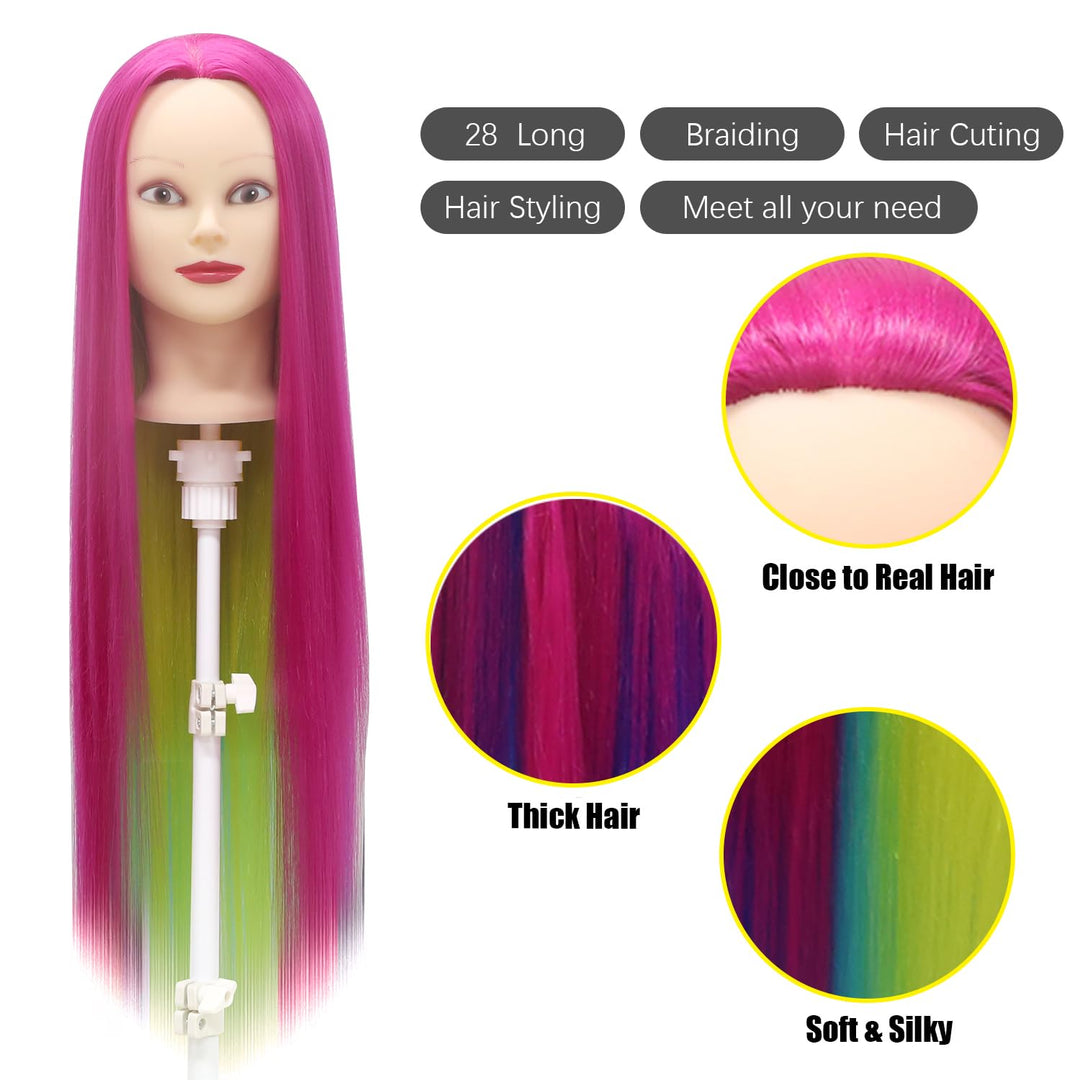 Trainingsköpfe, 28 inch Übungskopf Frisierkopf Friseur 100% Synthetikfaser-Haar Styling Kopf Frisier