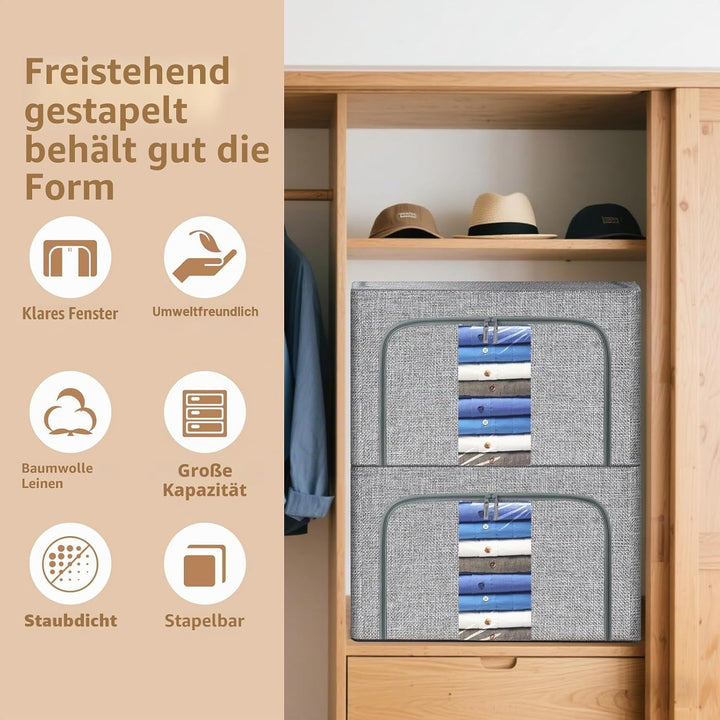 Aufbewahrungsbeutel mit Reissverschlüssen, 3 Stück, Leinen-Aufbewahrungstasche, 24 l, 66 l, 100 l, g