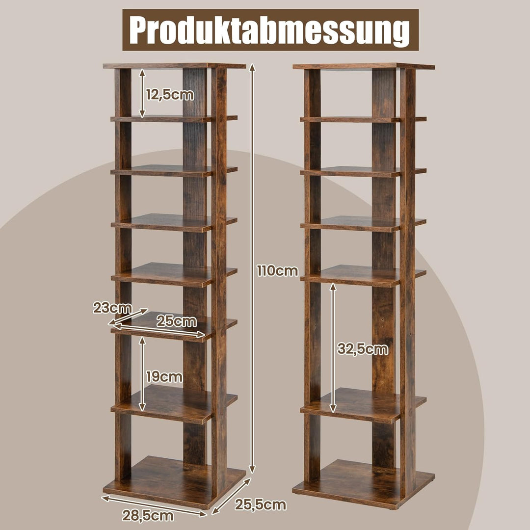 COSTWAY 8 stufiger Schuhständer höheverstellbar, Platzsparendes Schuhregal aus Holz, Schuh-Organizer