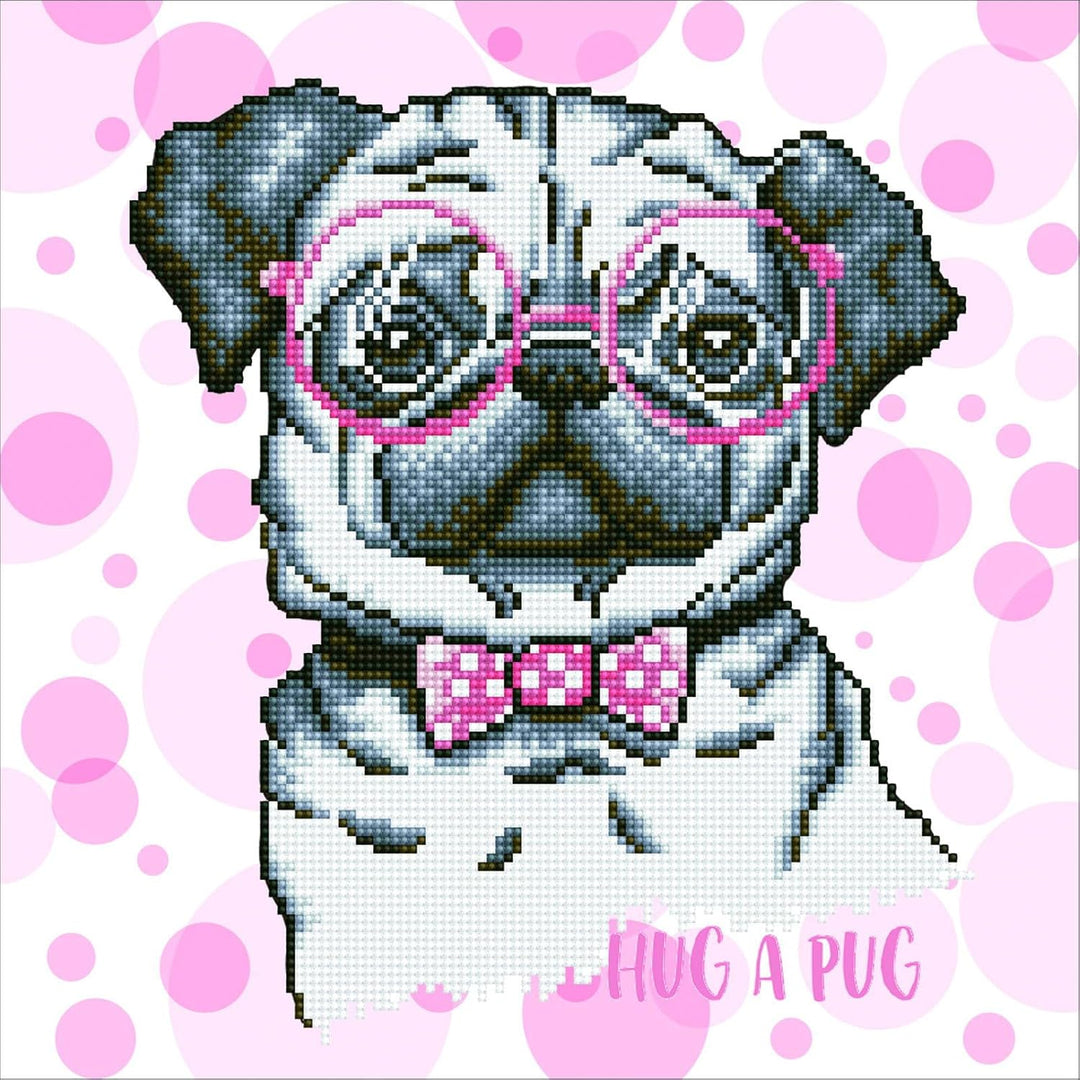 Diamond Dotz DD7-035 Mops, Hug A Pug, ca. 35 x 35 cm gross, Diamond Painting, Malen mit Diamanten, f