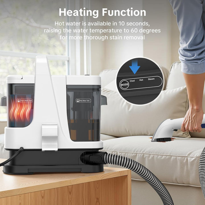 Lubluelu 4 Modes Carpet Cleaner Machine with Inhalation mode&Steam&Hot&Cold Water System 22Kpa Power