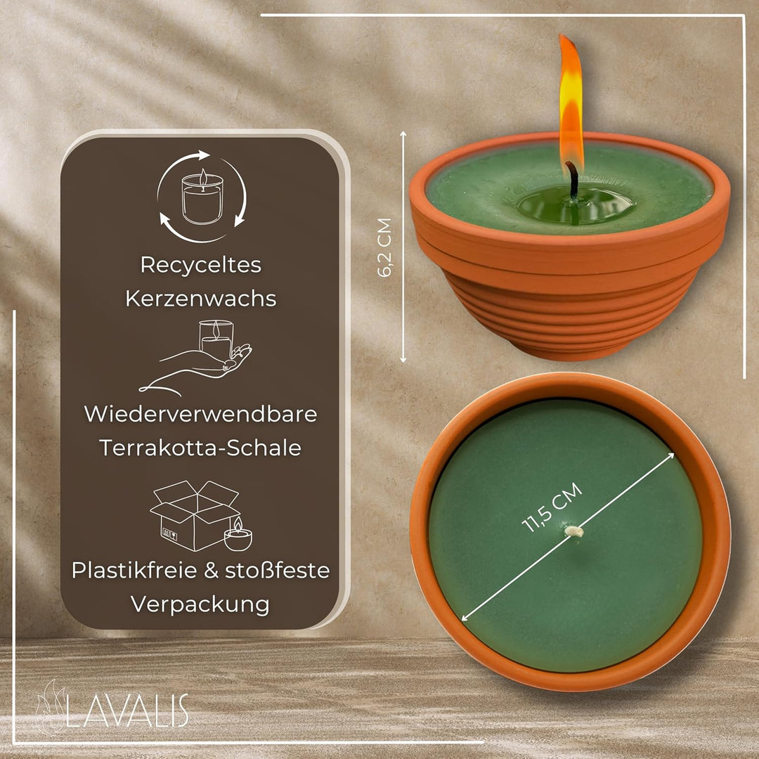 Lavalis 2x Outdoor Kerze, handbefüllte Terrakotta-Kerzen aus recyceltem Wachs, 20h Brenndauer, 5cm F