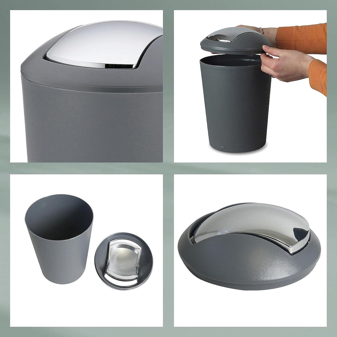 kela Schwingdeckeleimer grau, Kosmetikeimer 5l mit Schwingdeckel, Kunststoff, MARTA, Mülleimer Badez