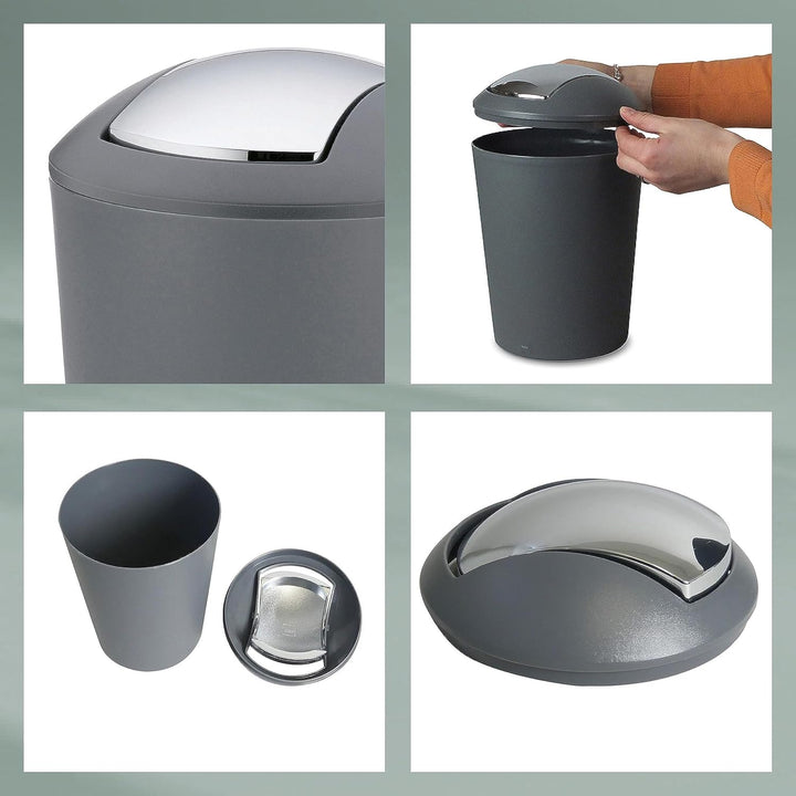 kela Schwingdeckeleimer grau, Kosmetikeimer 5l mit Schwingdeckel, Kunststoff, MARTA, Mülleimer Badez