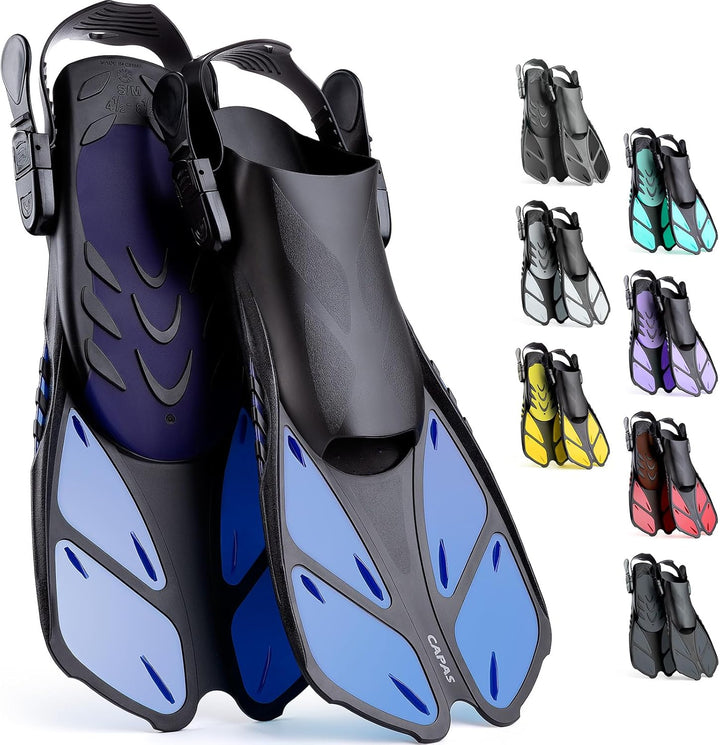 CAPAS Schnorchelflossen, Schwimmflossen Reisegrösse Kurz Einstellbar zum Schnorcheln Tauchen Erwachs