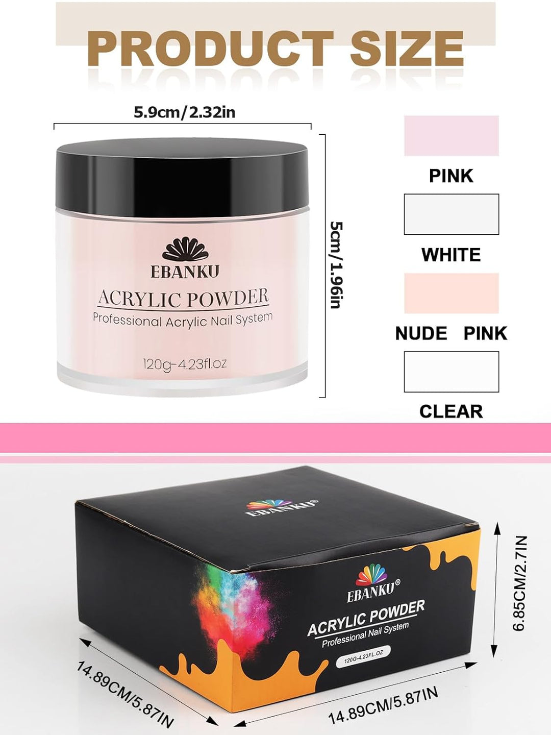 EBANKU Acrylpulver Set 480G, 4 Farben Acrylnagelpulver Professionelles Acrylpulver für Nagelacrylver