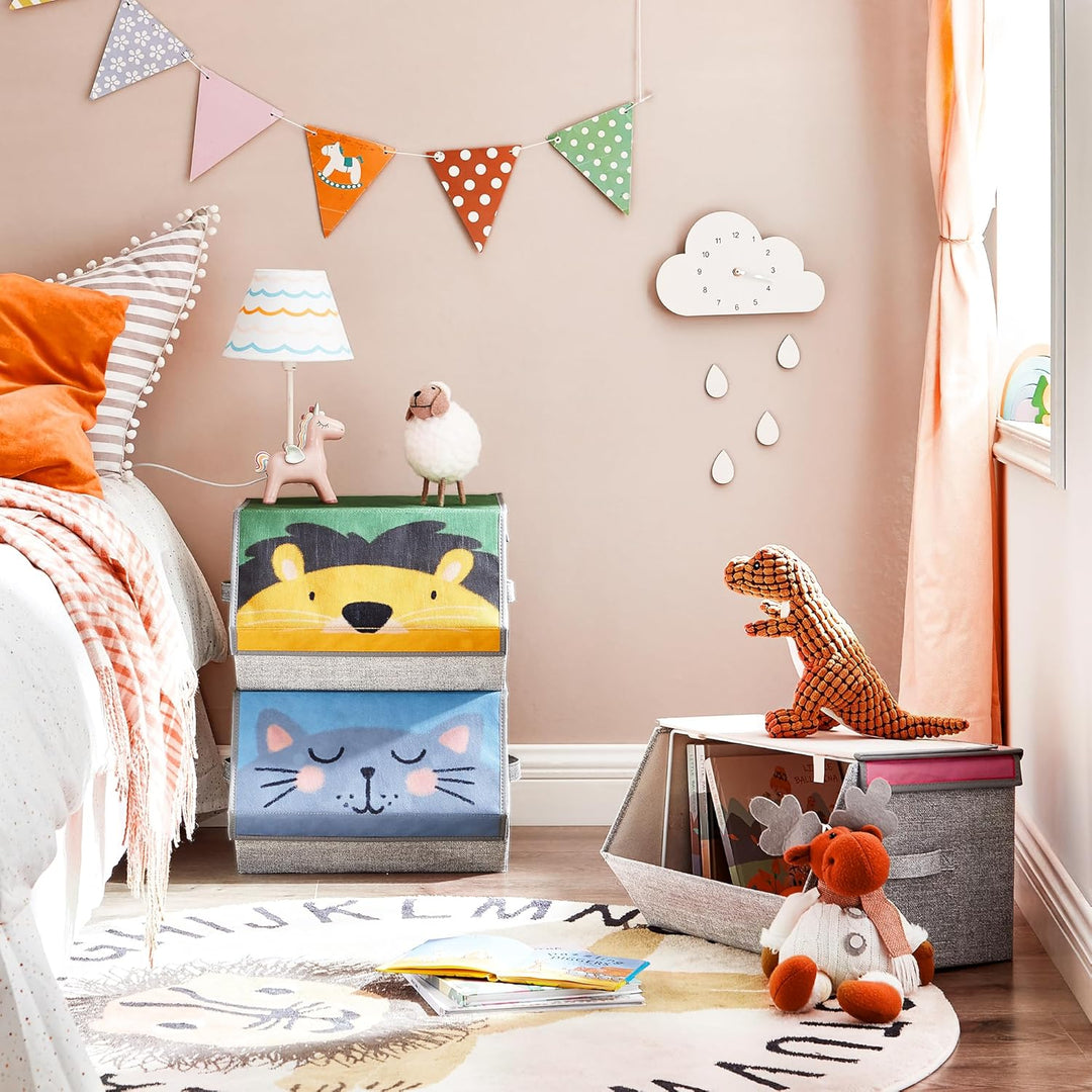 SONGMICS Aufbewahrungsboxen, 3er Set, Faltboxen, Stoffboxen mit Griffen, Organizer, magnetischer Dec