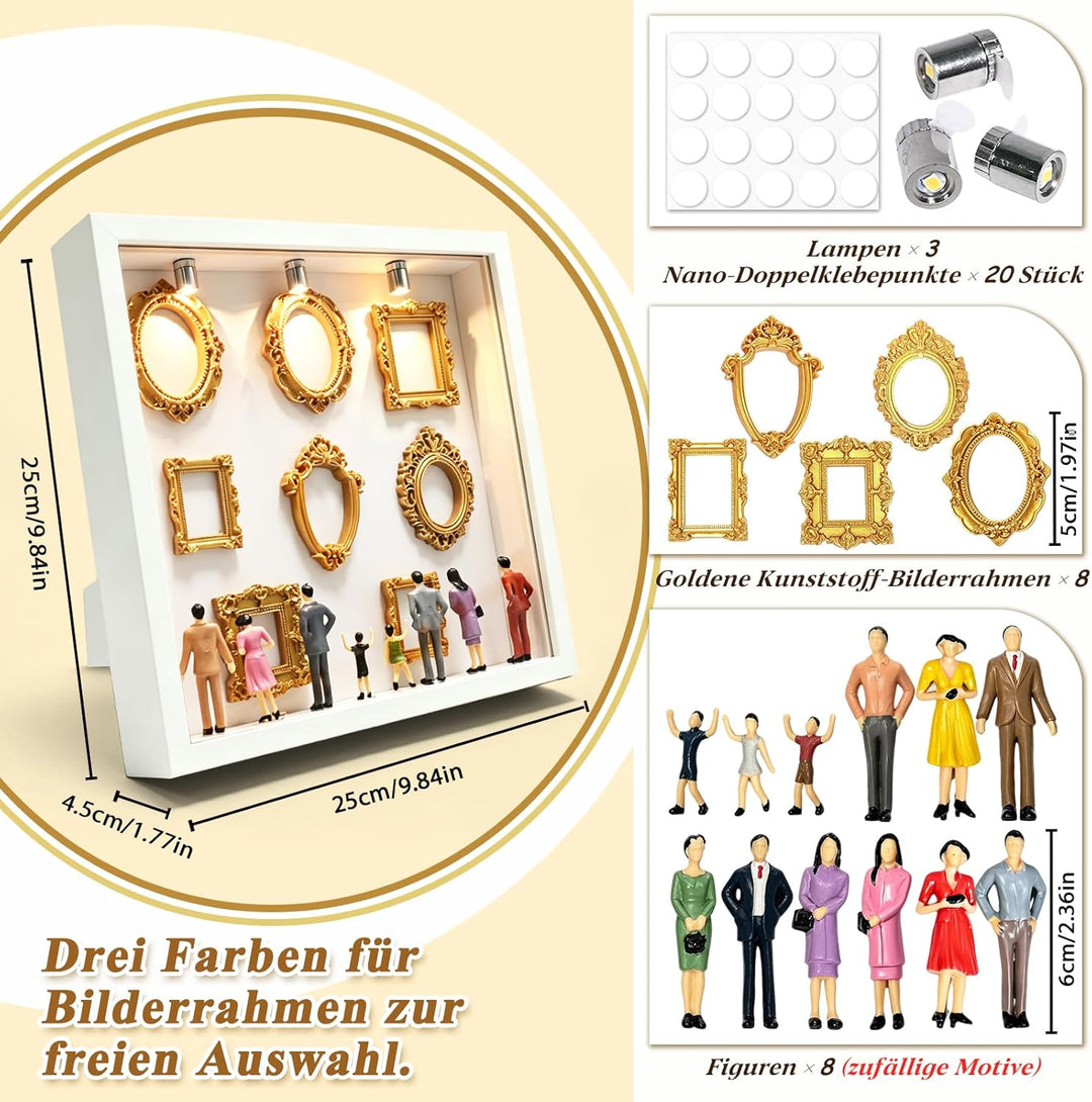 DIY Mini Museum Silhouetten Box mit LED, Mini Bilderrahmen Vintage, Shadow Box Bilderrahmen Set, Fot