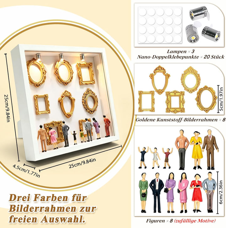 DIY Mini Museum Silhouetten Box mit LED, Mini Bilderrahmen Vintage, Shadow Box Bilderrahmen Set, Fot
