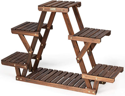 GIANTEX Pflanzenregal Outdoor, Blumenbank für draussen, Blumenregal Balkon, Blumenständer Holz, Pfla