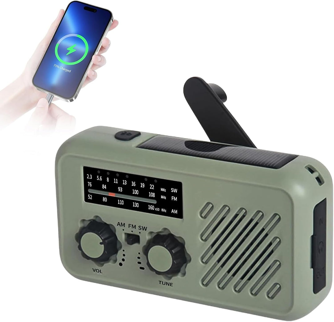 Notfall-Radio, Solar-Handkurbel-Radio AM FM USB wiederaufladbare Power Bank Notfall-Wetter-Radios fü