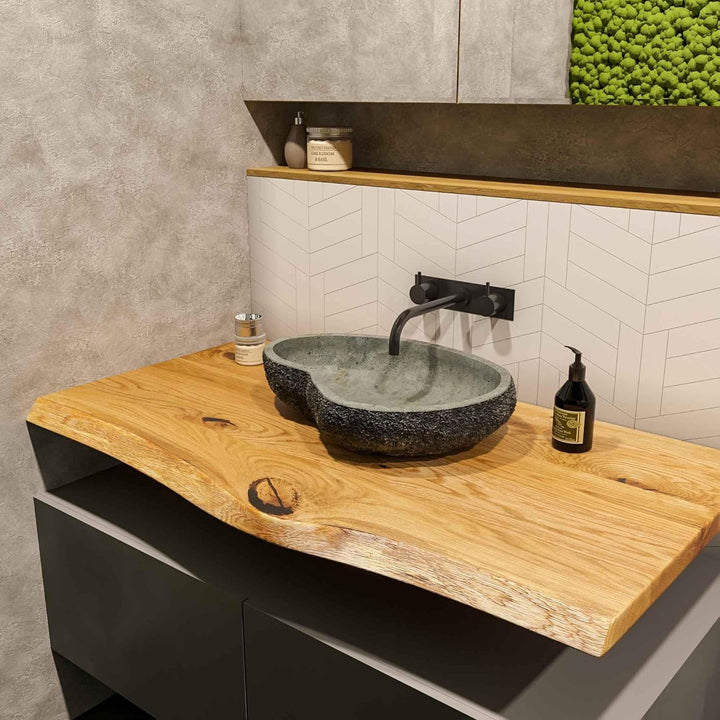 BestLoft Waschtischplatte Holz (Länge: 50 cm/Breite: 40-45 cm) Waschtisch Holz Eichenbrett Massiv 40