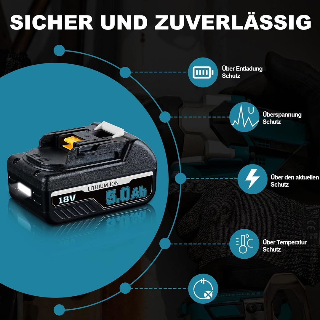 Vanttech Ersatzakku für Makita akku BL1850B 18V 5.0Ah Akku für DC18RA DC18RC BL1830 BL1840 BL1860 fü