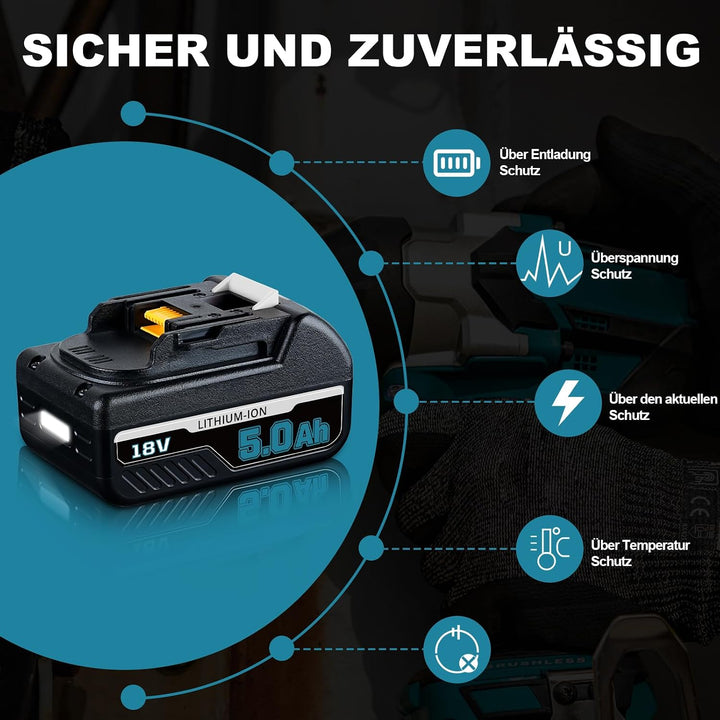 Vanttech Ersatzakku für Makita akku BL1850B 18V 5.0Ah Akku für DC18RA DC18RC BL1830 BL1840 BL1860 fü