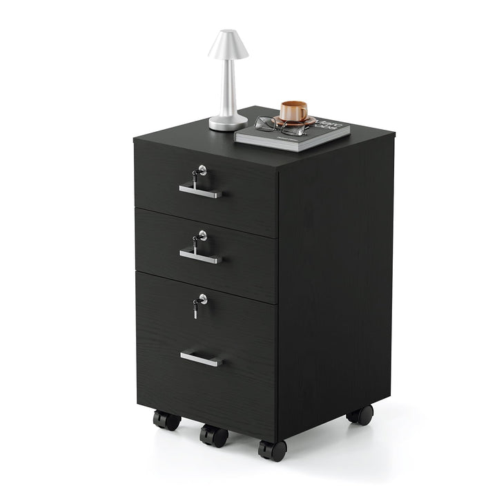 Bonnlo mobiler Aktenschrank 3 Schubladen für Büro,Homeoffice, schwarz,Holz, Schwarz