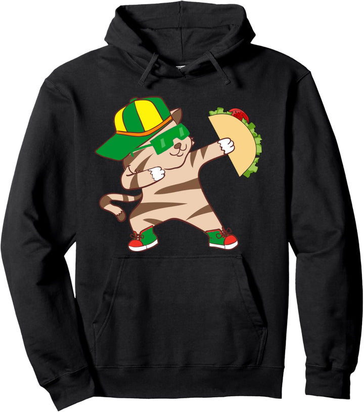 Tacocat Dabbing Taco Cat with Mexican Food Wide Cap Kitten Pullover Hoodie