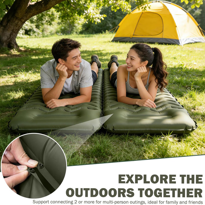 Isomatte, 12CM Dicke Luftmatratze Camping mit Fusspresse Pumpe und Kissen, Anti-Ripstop Tragbar Schl