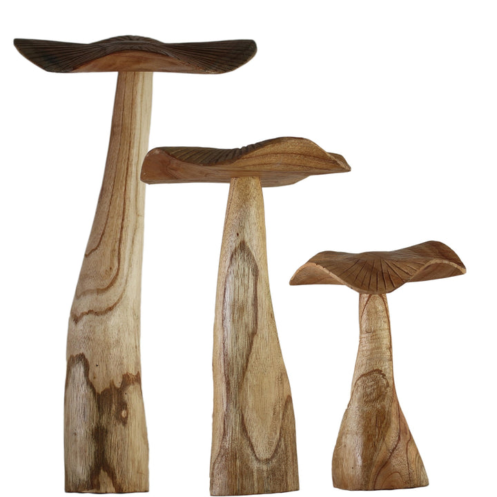 ART-CRAFT Naturnahe Holzpilz-Deko Set mit 3 handgeschnitzten Pilzen 40-30-20cm hoch - Für Balkon, Te