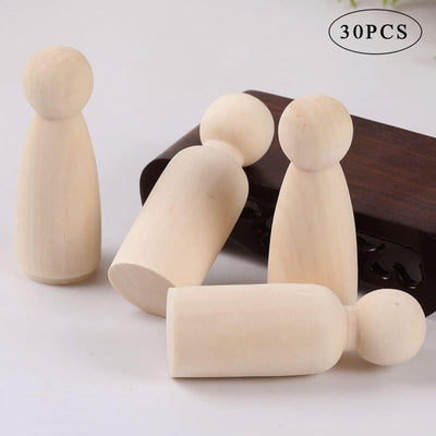 Sixfolo 30 Stück Holzfiguren zum Bemalen,Unvollendete Holz Spielfiguren Natur Kleine Holzfiguren Pup