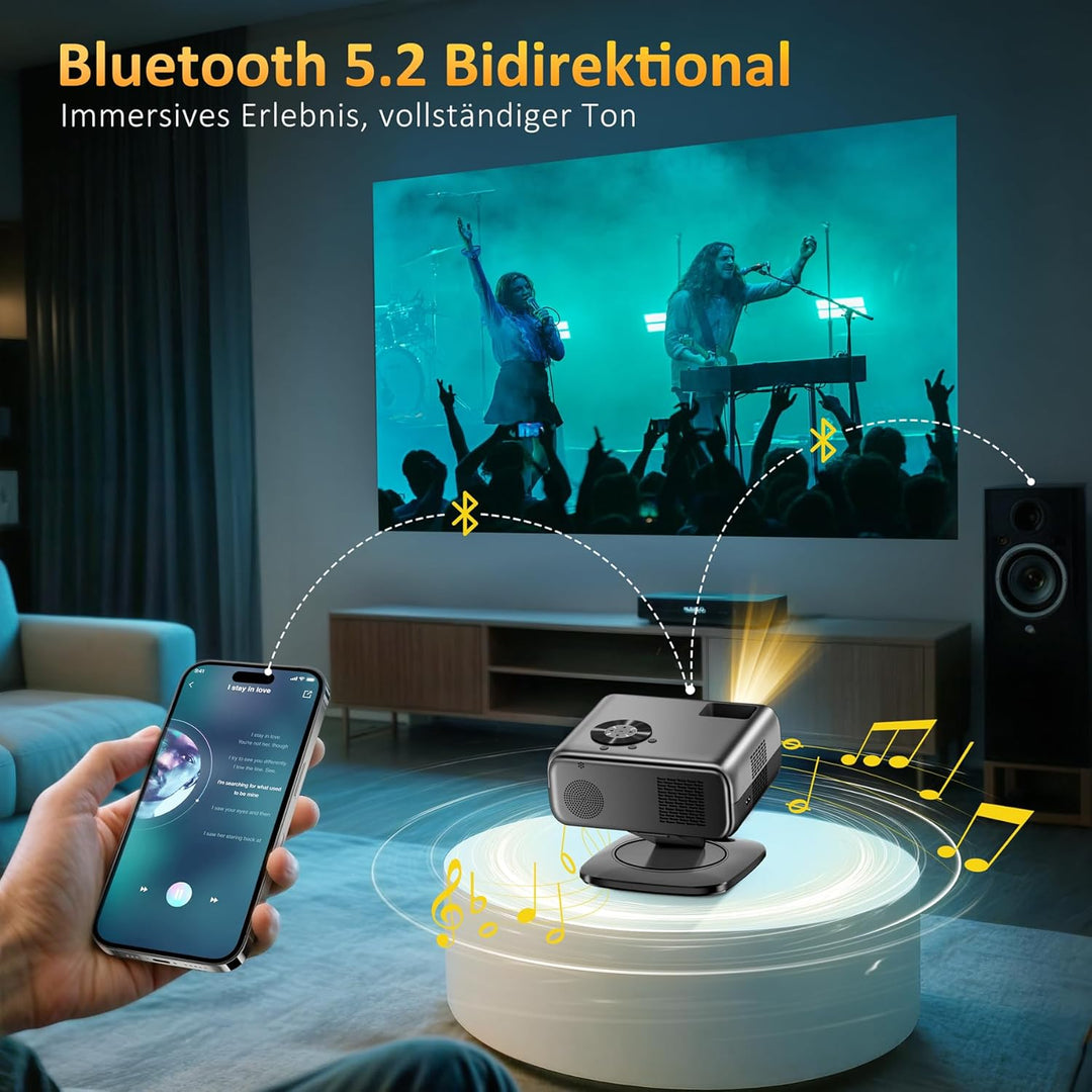 Beamer Kompatibel mit, HORLAT Beamer Unterstützt 4K, 28000 Lumen Full HD 1080P WiFi 6 Bluetooth, Aut